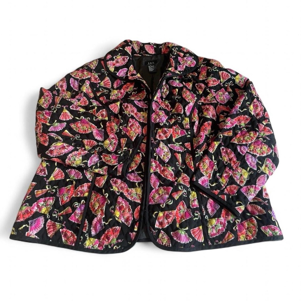 R.Q.T. Quilted Black Jacket with Japanese Fans - Picture 4 of 7